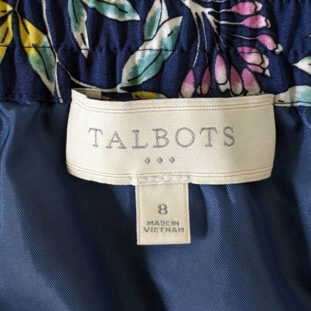 Talbots Floral A-Line Skirt 8 Blue Pink Pockets Elastic Waist Knee Length Spring - Picture 4 of 10